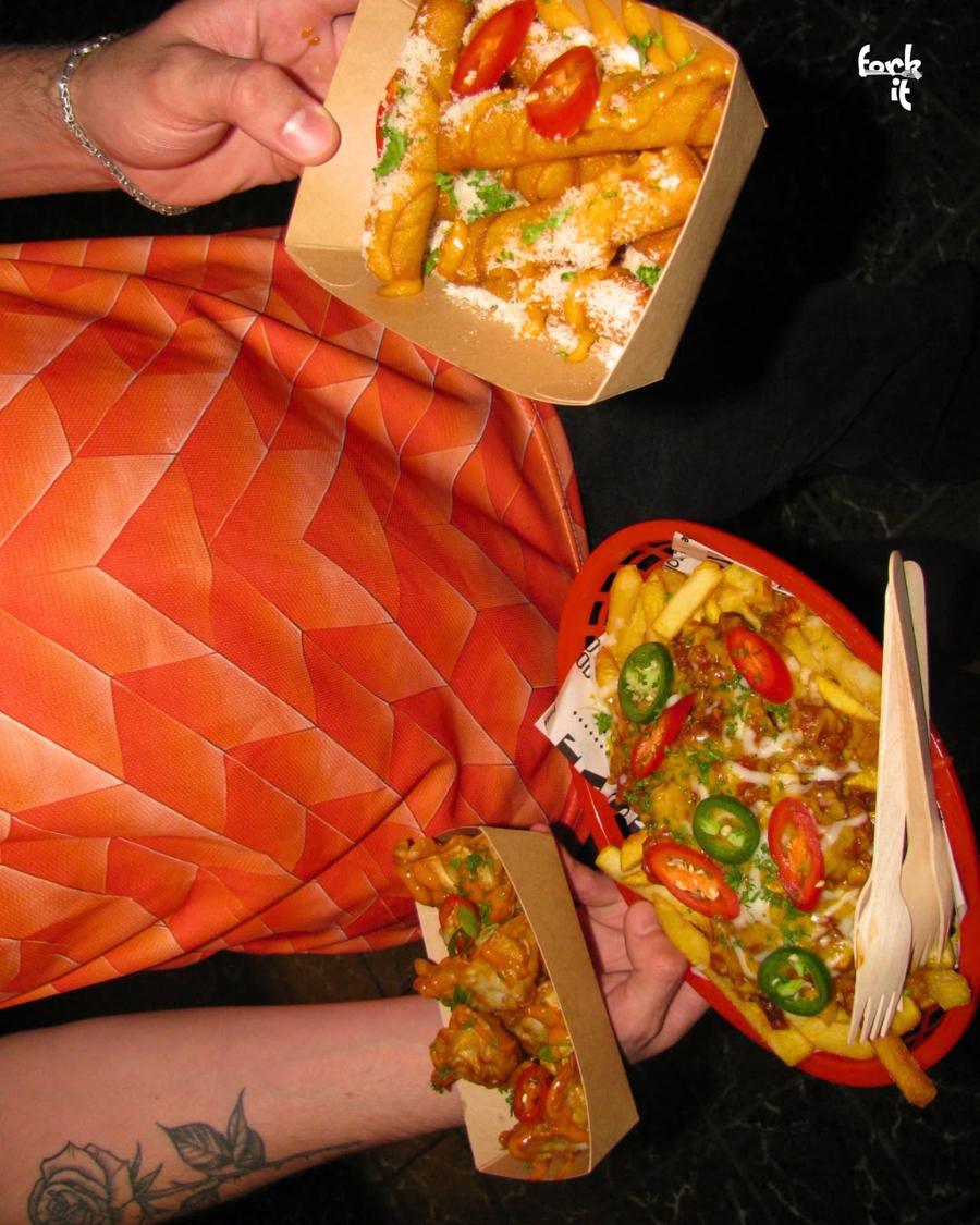 A loaded fries spread from a Fork It borrel catering